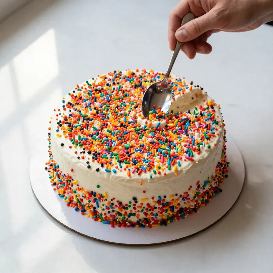 Pasteles decorados con puntos de colores en un estilo DIY.
