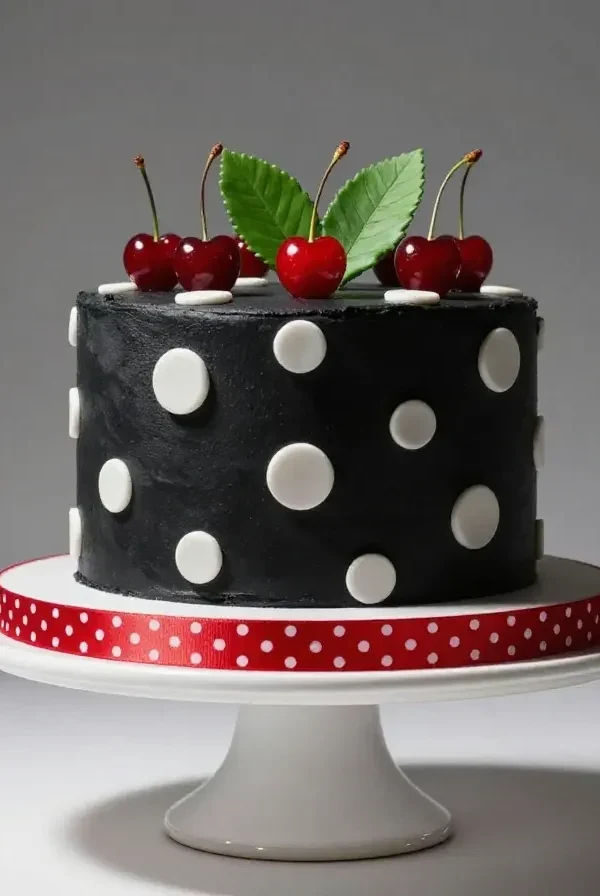 Pastel de lunares y cerezas