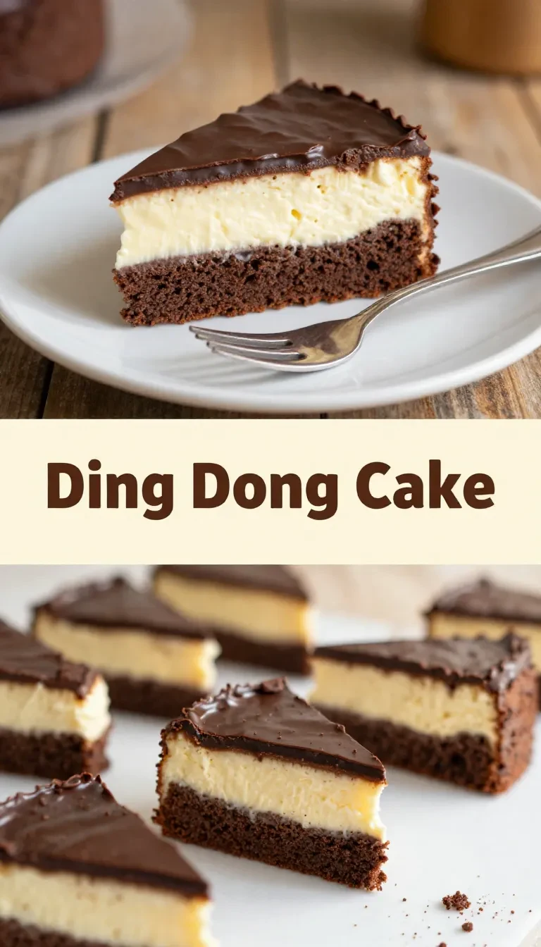 Pastel Ding Dong fácil decorado con glaseado de chocolate y crema.