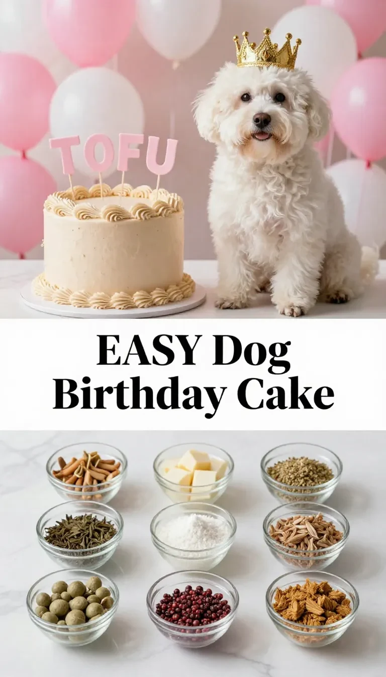 Un pastel de cumpleaños para perros decorado con ingredientes aptos para mascotas.